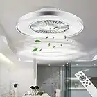 BKZO 60CM LED Ceiling Light with Fan, Ceiling Fan Lights 24 Levels Wind Speeds, Stepless Dimming Light, Modern Fan Lighting for Living Room, Dining Room, Bedroom, Office, 3000-5500K, Silver Frame