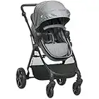 HOMCOM 2 in 1 Pushchairs and Strollers w/Reversible Seat, Single Hand Foldable Lightweight Baby Stroller w/Fully Reclining Backrest 5-Point Harness Adjustable Handlebar, from Birth to 3 Yrs, Grey