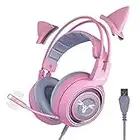 SOMIC G951pink Gaming Headset for PC, PS4, Laptop: 7.1 Virtual Surround Sound Detachable Cat Ear Headphones LED, USB, Lightweight Self-Adjusting Over Ear Headphones for Girlfriend Women