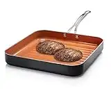 Gotham Steel Grill Pan – 10.5” Square Aluminum Grill Pan with Nonstick Surface, Sear Ridges and Stainless Steel Handle, Dishwasher and Oven Safe