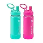 ThermoFlask Double Wall Vacuum Insulated Stainless Steel 2-Pack of Water Bottles, 16 Ounce, Aquamarine/Storm Pink