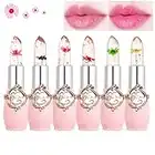 Skynest Clear Flower Jelly Lipstick, 6 Packs Nutritious Moisturizer Lip Balm Temperature Color Change Lipstick Matte Long Lasting Lip Gloss (Pink)