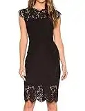 MEROKEETY Women's Sleeveless Lace Floral Elegant Cocktail Dress Crew Neck Knee Length for Party A-Black