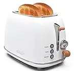 Toaster 2 slice, KitchMix Retro Stainless Steel Toaster with 6 Settings, 1.5 In Extra Wide Slots, Bagel/Defrost/Cancel Function, Removable Crumb Tray (White)