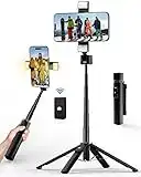 Perkisboby Selfie Stick Tripod with Upgrade Sturdy Quadripod Design, 40'' Extendable Selfie Stick with Remote Bluetooth Control & Rechargeable Fill Light for iPhone and All Cell Phone