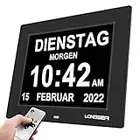 LONGSEA Calendrier Réveil Horloge Numérique Avec Date Jour et Heure avec 8 Alarmes Horloge d'Alzheimer Jour Non Abrégée et pour Alzheimer Les Seniors et Les Enfants Auto Dimming (8Pouces / Noir)