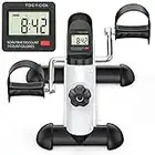 FEIERDUN Mini Exercise Bike, Under Desk Bike Pedal Exerciser Portable Foot Cycle Arm & Leg Peddler Machine with LCD Screen Displays (SC White)