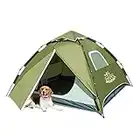 DEERFAMY 1 2 3 4 Person Easy Camping Tent Waterproof Windproof Double Layer Removable Automatic Setup Quick Instant Tent Camp Family Tent for Outdoor Backyard for Adults Novice Green