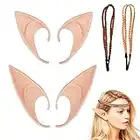 ZoomSky Elfenohren Set, 2 Paar Fantasy Latex Elf Ohren mit 2er Haarband Hobbit Spitzohren zum Aufstecken für Halloween Cosplay Karneval Party Fasching Kostüm