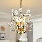 Ganeed Vintage K9 Clear Crystal Chandeliers,Ceiling Lighting,Pendant Lighting Flush Mounted Fixture with 3 Light for Living Room Dinning Room Restaurant Porch Hallway (Golden)