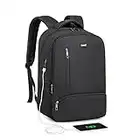 Kono Travel Laptop Backpack with USB Charging Port Water Resistant Work Business Computer Bag Schoolbag Rucksack for Women Men Casual Daypack Fits 15.6 Inch Laptop (Black)