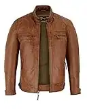 Vance Leathers' Men's Cafe Racer Waxed Lambskin Austin Brown Motorcycle Leather Jacket (X-Large, Austin Brown)