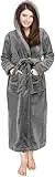 NY Threads Women Fleece Hooded Bathrobe - Plush Long Robe (Medium, Steel Grey)