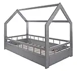 Velinda Wooden bed, Scandinavian style, modern, kids bed, home bed, 160x80+barriers (colour: grey)