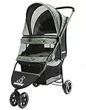 ROODO Dog Pram 3 Wheel Pet Stroller for Cats Dogs Lightweight Compact Foldable Travel Carriage Dog Stroller Cat Stroller Support 20 Pound Animals(Grey)