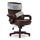 Serta Big and Tall Executive Office Chair with Wood Accents Adjustable High Back Ergonomic Lumbar Support, Bonded Leather, 30.5D x 27.25W x 47H in, Chestnut Brown