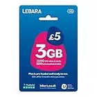 Lebara UK Pay As You Go Tarjeta SIM - 3 GB de datos, 1000 minutos y textos del Reino Unido, 100 minutos internacionales por £5