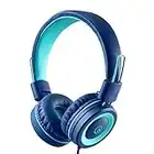 Kids Headphones - noot products K11 Foldable Stereo Tangle-Free 3.5mm Jack Wired Cord On-Ear Headset for Children/Teens/Boys/Girls/Smartphones/School/Kindle/Airplane Travel/Plane/Tablet (Navy/Teal)