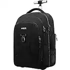 AMBOR Rolling Backpack, Waterproof Wheeled Backpack, Carry-on Bag Luggage Suitcase Compact Laptop Backpack with Wheels, Rolling Laptop Bag Carry Luggage Fits 17 Inch - Black