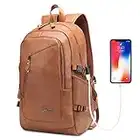 Leather Laptop Backpack for Women and Men, PU Vintage School Travel Daypacks (khaki)