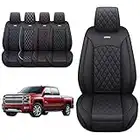 Aierxuan Chevy Silverado Gmc Sierra Front Seat Covers Custom Fit 2007-2024 1500 2500HD 3500HD Crew Double Extended Cab Waterproof Leather Truck Cushions (2 PCS Front, Black)