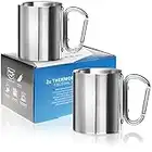 Robin Goods® 2x tasses thermiques en acier inoxydable avec poignée mousqueton - 350 ml par tasse à café - tasse à boire thermique - cafetière incassable (02 pièces - poignée mousqueton)