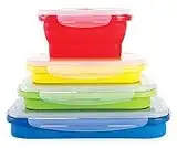 Thin Bins Collapsible Containers – Set of 4 Square Silicone Food Storage Containers – BPA Free, Microwave, Dishwasher and Freezer Safe - No more cluttered container cabinet!