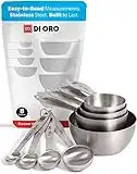 DI ORO® 8-teiliges Edelstahl Messbecher und Löffel Set - Messungen leicht abzulesen - Für trockene und flüssige Zutaten - Hervorragende Küchenutensilien zum Kochen und Backen - Spülmaschinenfest