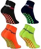 Rainbow Socks - Jungen Mädchen Neon Sneaker Sport Stoppersocken - 4 Paar - Schwarz Orange Grün Blau - Größen 30-35