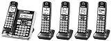 Panasonic Link2Cell Bluetooth Cordless Phone System with Voice Assistant, Call Block and Answering Machine, Expandable Home Phone with 5 Handsets â€“ KX-TGF575S (Black with Silver Trim)
