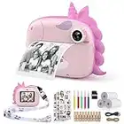 HiMont Kids Camera Instant Print, Digital Camera for Kids with Zero Ink Print Paper & 32G TF Card, Selfie Video Camera with Color Pens & Photo Clips for DIY, Gift for Girls Boys 3-12 Years Old (Pink)