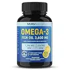 Triple Strength Omega 3 Fish Oil | 3600 mg EPA & DHA | Over 2,000mg of Omega-3 Fatty Acids | Over 1,200mg EPA + 800mg DHA | Best Essential Fatty Acids | Premium Burpless Softgel Supplements (120 Ct)