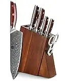 XINZUO Acero de Damasco Set Cuchillo Cocina 7 Piezas con Bloque de Cuchillos, Profesional Cuchillo Chef Santoku Pan Universal Fruta, Tijeras de Cocina Multifuncionales- Mango de Rosewood -Yi Serie