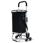 VOUNOT Chariot de Courses 6 Roues en Aluminium avec Compartiment Impermeable Isotherme Caddie de Courses Pliable 3 en 1 Sac Chariot Montant Escalier Noir