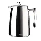 Secura French Press Coffee Maker, 50-Ounce, 18/10 Stainless Steel Insulated Coffee Press with Extra Screen