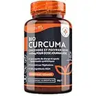 Curcuma Bio Gelule - 180 Curcuma Gelules - Curcuma Poudre avec Poivre Noir Biologique et Gingembre - Haute Absorption de la Curcumine - Turmeric - Fabriqué au Royaume-Uni par Nutravita