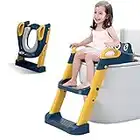 Sinbide Riduttore WC Bambini con Scaletta, Sedile Adattatore Water per l'Addestramento alla Toilette, Sedile WC Portatile e Regolabile（Rana blu）