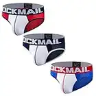 JOCKMAIL 3PCS/Packs Men Briefs Underwear Mesh Men Underwear Briefs Comfortable Men Sexy Brief Underpants (Large, Blue+Dark Blue+Red)