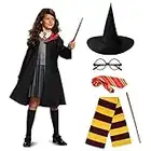 URAQT Set di Costumi da Mago, Costume di Wizard, Mantello da Mago, Occhiali da Mago Rotondi, Bacchetta Magica, Cravatta, Sciarpa Lunga, Bambini Adolescente Halloween Natale Carnival Costume (115cm)