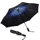 Amazon Brand - Eono Folding Umbrella Compact Travel Umbrella Strong Durable Rain Umbrella Portable Umbrella with Teflon Coating - Reinforced Canopy, Ergonomic Handle, Auto Open/Close - Galaxy