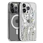 Clear Case for iPhone 14 Pro Max Case Transparent Compatible with MagSafe Flower Pattern Soft Silicone Cute Protective Case for Apple iPhone 14 Pro Max Lavender