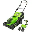 Greenworks 48V 17" Brushless Cordless Lawn Mower + 24V Drill / Driver, (2) 4.0Ah USB Batteries (USB Hub) and Dual Port Rapid Charger Included (2 x 24V)