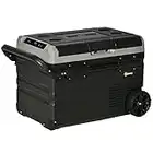 Outsunny 40L Car Refrigerator, Portable Compressor Cooler Box, Fridge Freezer w/Inner LED Light, Foldable Handles, Cup Holders, 12/24V DC and 110-240V AC for Campervan RV Boat Travel Down to -20℃