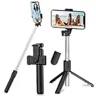 Perche Selfie Trépied Selfie Stick,3en1 Perche Selfie Bluetooth Selfie Stick Trépied Bâton Selfie Bluetooth Extensible Télescopique Monopode Réglable avec Télécommande Amovible&Support Stable