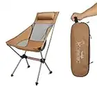 Tentock Campingstuhl Faltbar Klappbar Tragbar Camping Stuhl High Back Faltstuhl bis 150 kg mit Kopfstütze （Khaki - Keine Seitentaschen）