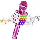 Saponhonix Karaoke Mikrofon, Bluetooth Karaoke Mikrofon Drahtloses mit Aufnahme, Tanzen LED Lichter Drahtlose Microphon für Erwachsene und Kinder, Tragbarem Kinder-Karaoke-Maschine (Rosa)