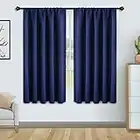 FLOWEROOM Blackout Curtains for Bedroom - Thermal Insulated Rod Pocket Window Curtains, Darkening Curtain for Living Room, Navy, 2 Panels, W52 x L63 inch (132cmx160cm)