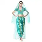 IBTOM CASTLE Costume da principessa Jasmine da donna, costume da principessa Jasmine Aladdin, costume da adulto Belly Dancewear per compleanno, Natale, Halloween, carnevale, cosplay, verde XL