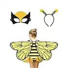 Aomig Déguisement d'abeille pour Enfant, 3Pcs Ensemble de Déguisements d'abeilles, Costume d'abeille avec Ailes, Bandeau d'antenne, Masque pour Les Yeux, Noël Halloween Mascarade Fête Cosplay