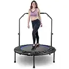 40" Mini Fitness Trampoline, Max. Load 330lbs Indoor Foldable Trampoline with Adjustable Handle, Fitness Trampoline Cardio Trainer Workout for Adults or Kids